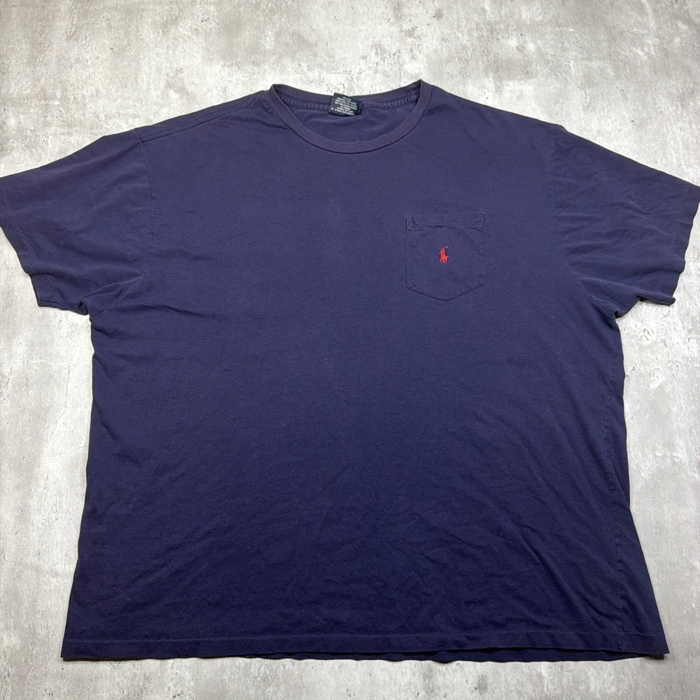 Vintage Polo Ralph Lauren Pocket T Shirt Mens XL Made In USA Navy Blue